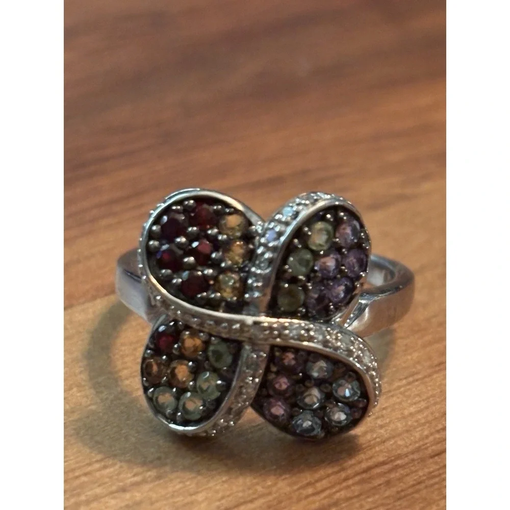Sterling Silver Multi Gemstone Ring Size 7